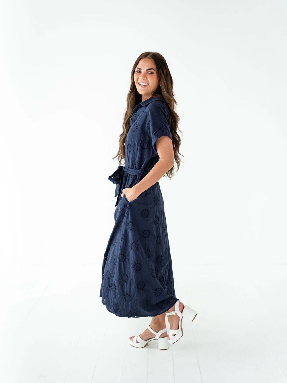 Navy Eyelet Dress - Picture 2 of 4